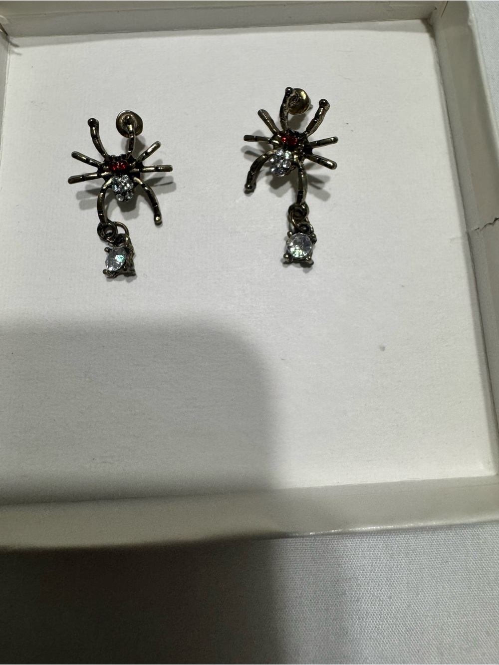 Vintage Spider Drop Earrings with Clear and Red Stones - Women Jewelry